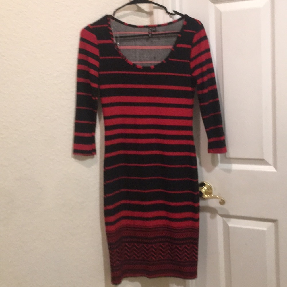 Red and black striped work dress